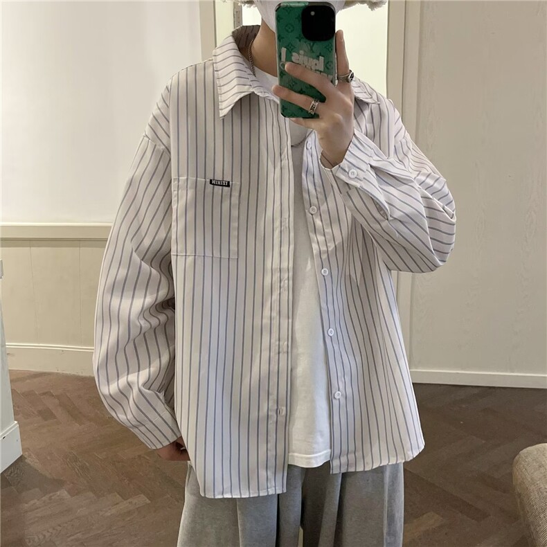 男春秋情侣宽松休闲衬衣C55P32图片