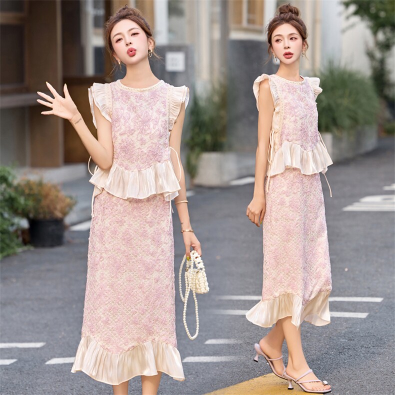 2025夏季新款时尚显瘦洋气减龄无袖背心半身裙两件套，女装套装/套裙，伊仟回