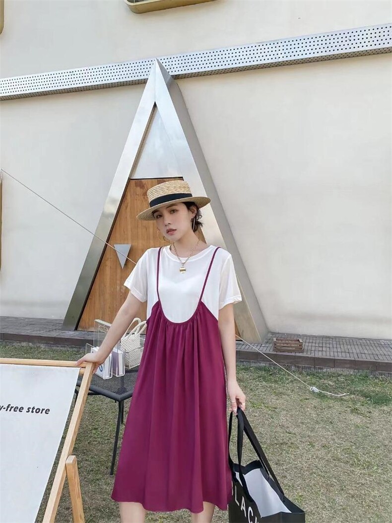 现货夏季新款假两件连衣裙，女装连衣裙，与跃