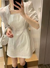 明线收腰连衣裙,女装连衣裙,BLACK