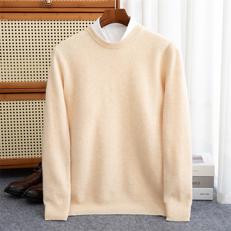 秋冬季新款男士舒适时尚休闲圆领纯色套头羊毛绒衫，男装羊毛衫，赛冬羊绒