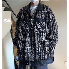 JY448-P69时尚编织夹克男短款潮流宽松拼接休闲小香风外套，男装夹克，星座1501-3