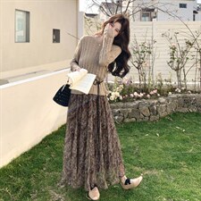 慵懒风碎花两件套套裙2C267-120-P175-K265，女装套装/套裙，茵姿媚