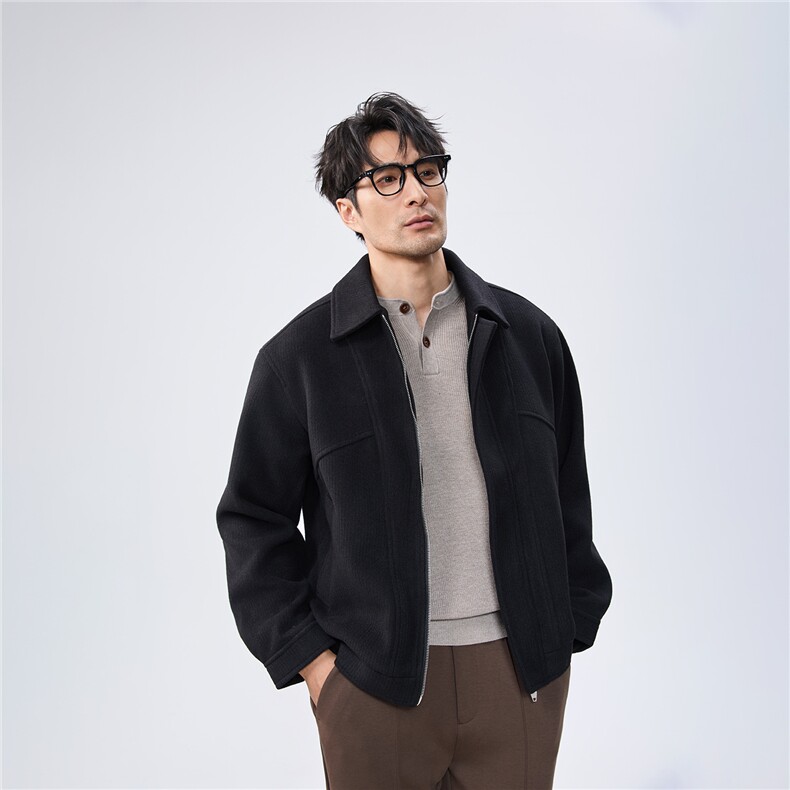 双拉链毛呢夹克外套秋冬短款呢子大衣宽松妮子风A236-JK610-P145，男装毛呢大衣，电商A236