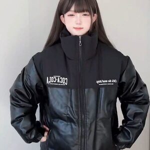 网络图现货冬装印花机车皮棉服PU情侣棉衣外套男女R6848-P110图片