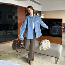 加棉蓝色衬衫棉服叠穿羊羔毛马甲套装女2025冬季新款学院风两件套，女装套装/套裙，2C293