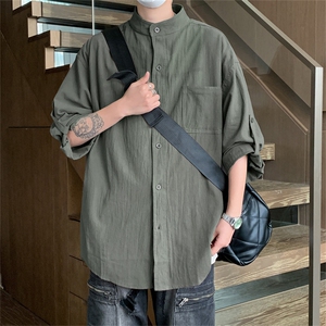 C1020/P28春款衬衣立领五分中袖男女短袖衬衫七分袖大码图片
