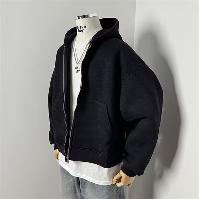 1506-1/WF091/P60潮牌立体背包重磅连帽开衫卫衣男设计感拉链外套图片