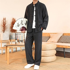 风长袖灯芯绒套装立领盘扣男士纯色套装两件套DSA008-TZ2524，男装休闲套装，电商A008