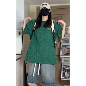 美式重磅刺绣短袖t恤夏季圆领宽松半袖情侣上衣T3631-特价P28图片