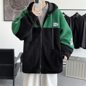 羊羔毛加厚棉衣外套男冬季新款港风棉袄撞色连帽棉服M66加厚-P98图片