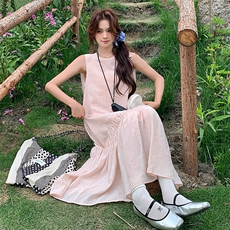 设计感小众露背无袖连衣裙女2025夏季新款韩系甜美宽松背心长裙潮，女装连衣裙，浙宝305