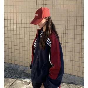 抖音得物高品质26春装美式高街重磅织带拼接撞色立领卫衣外套CM41图片