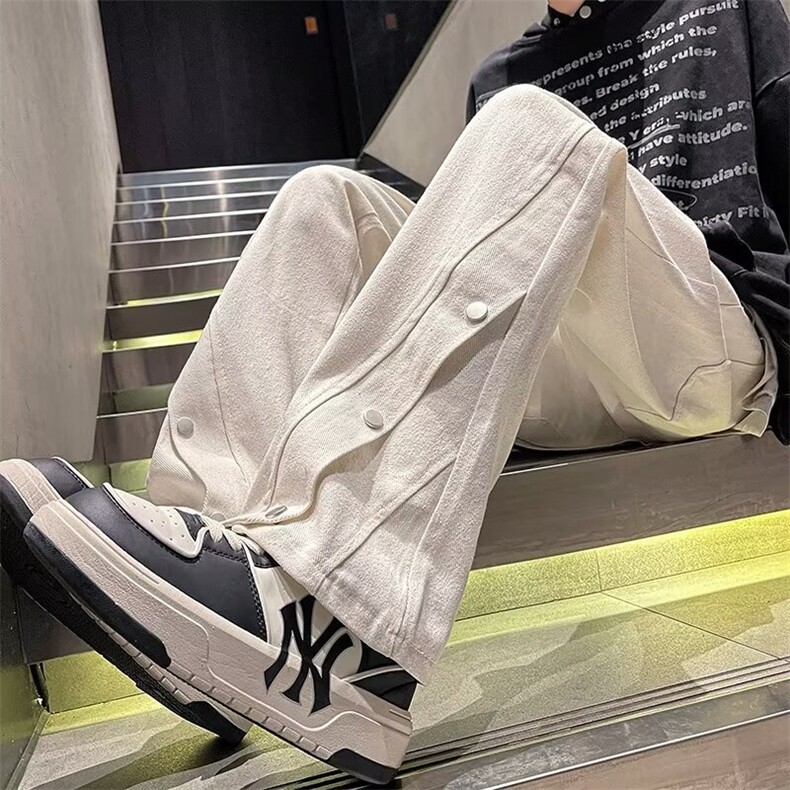 男款春秋季简约排扣休闲宽松牛仔裤工装裤男美式高街裤子WH91/P58,男装牛仔裤,星座506