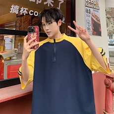 短袖男夏季新款港风宽松拼接体恤上衣T8218-32，男装T恤，星座214-3