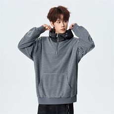 春季宽松条纹半拉链连帽假两件卫衣休闲百搭上衣XZ309W8012P60，男装卫衣，星座309（原A406）