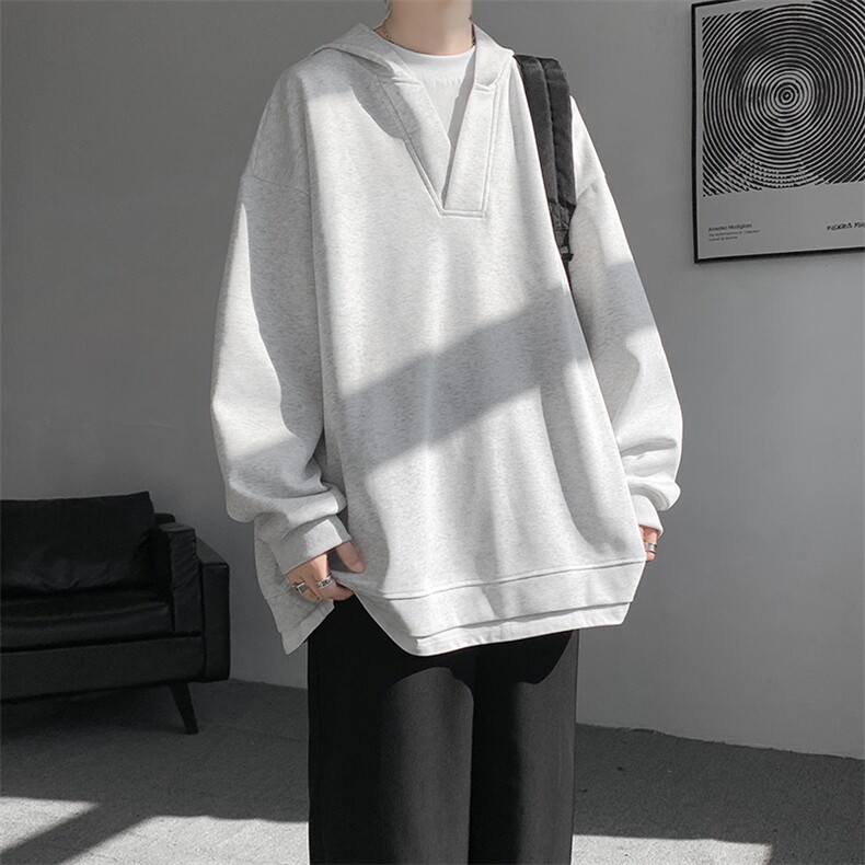 8XL-M叠穿假两件卫衣重磅连帽V领拼接套头衫宽松大码外套WY006P65,女装短外套,电商B312