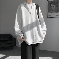 8XL-M叠穿假两件卫衣重磅连帽V领拼接套头衫宽松大码外套WY006P65，女装短外套，电商B312