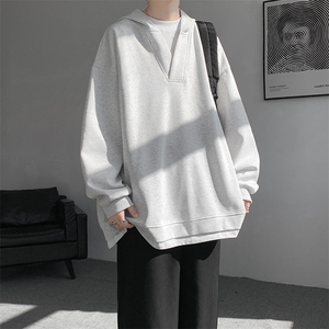 8XL-M叠穿假两件卫衣重磅连帽V领拼接套头衫宽松大码外套WY006P65图片