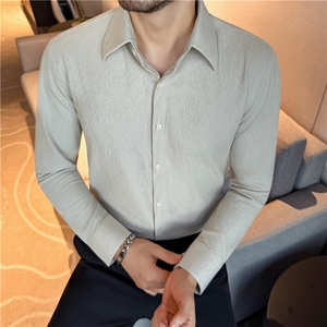 法式大尖领衬衣男长袖菱形格高品质提花衬衫白色C9921-P63图片