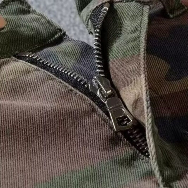 长裤水洗常规纽扣秋季潮高街风格迷彩破洞拼皮补丁牛仔裤直筒微弹,男装牛仔裤,星座506A