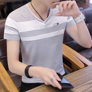 款T202-P30男士短袖t恤V领韩版潮流半袖修身体桖夏装潮牌男装图片