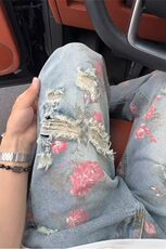 高街花卉破洞牛仔裤男女夏季痞帅满印裤子男牛仔裤网图NK4126-p50，男装牛仔裤，星座302B