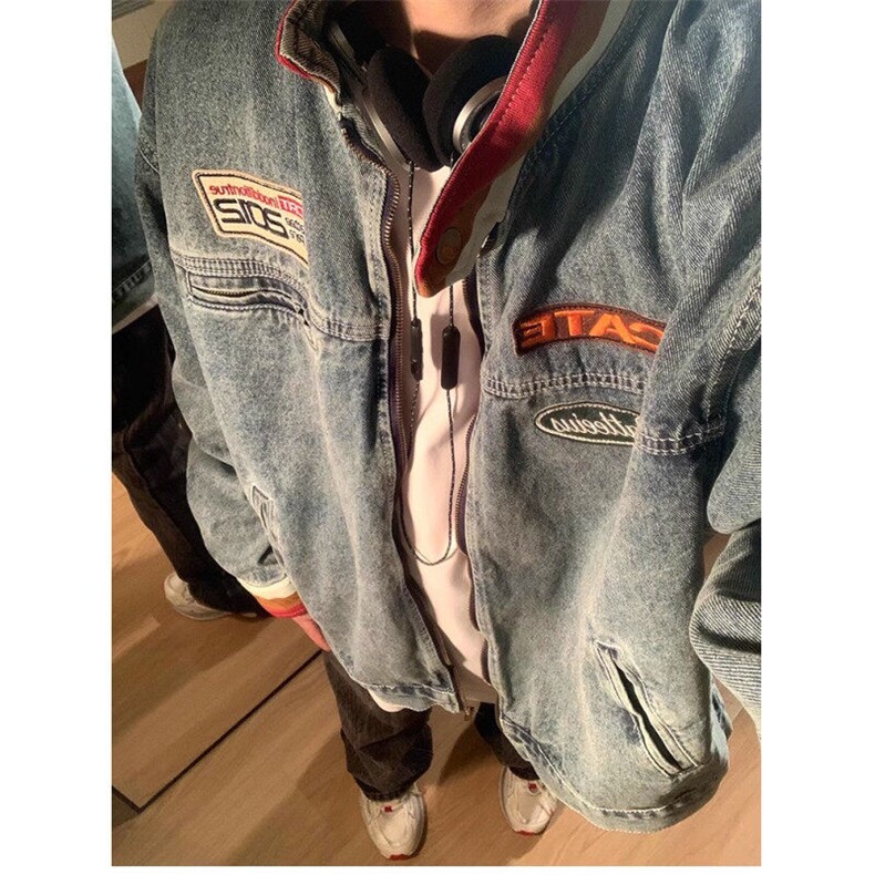 DJK8945-P85美式牛仔外套男贴布机车赛车服夹克上衣-网图现货,男装夹克,星座603-2