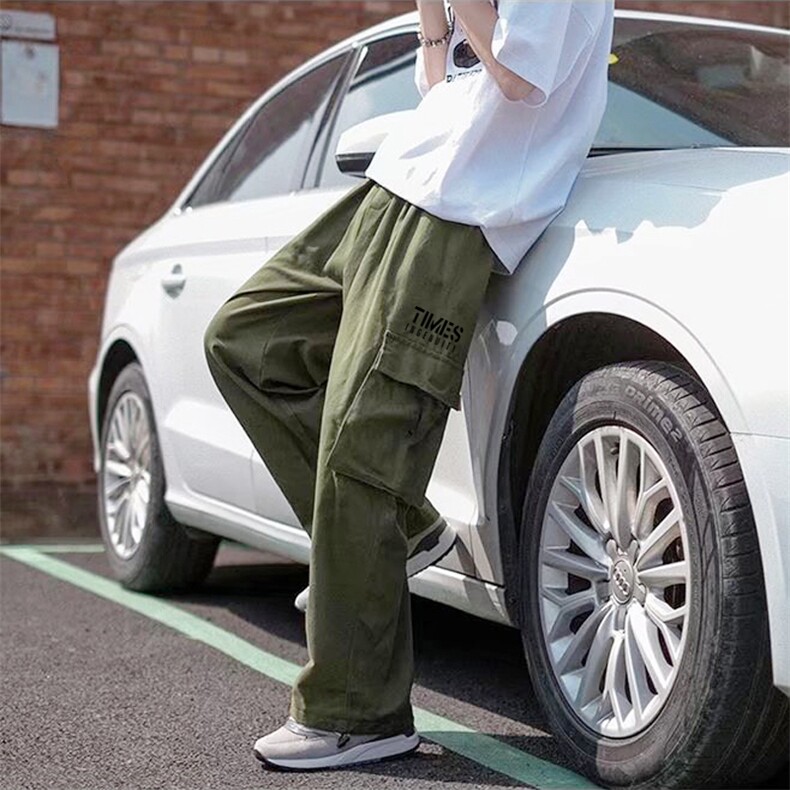 2024春季纯棉港风男美式宽松直筒束脚休闲裤工装裤K5221P45，男装休闲裤，星座225-5