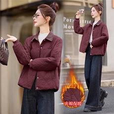 主推翻领撞色短款棉衣女2025冬新款休闲洋气保暖棉服夹棉外套，女装棉衣/棉服，余墨