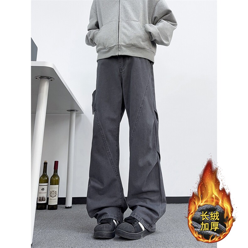 B221美式ins高街暗黑斜切加绒洗褪工装牛仔裤LK25602-特P60控108,男装牛仔裤,电商B221