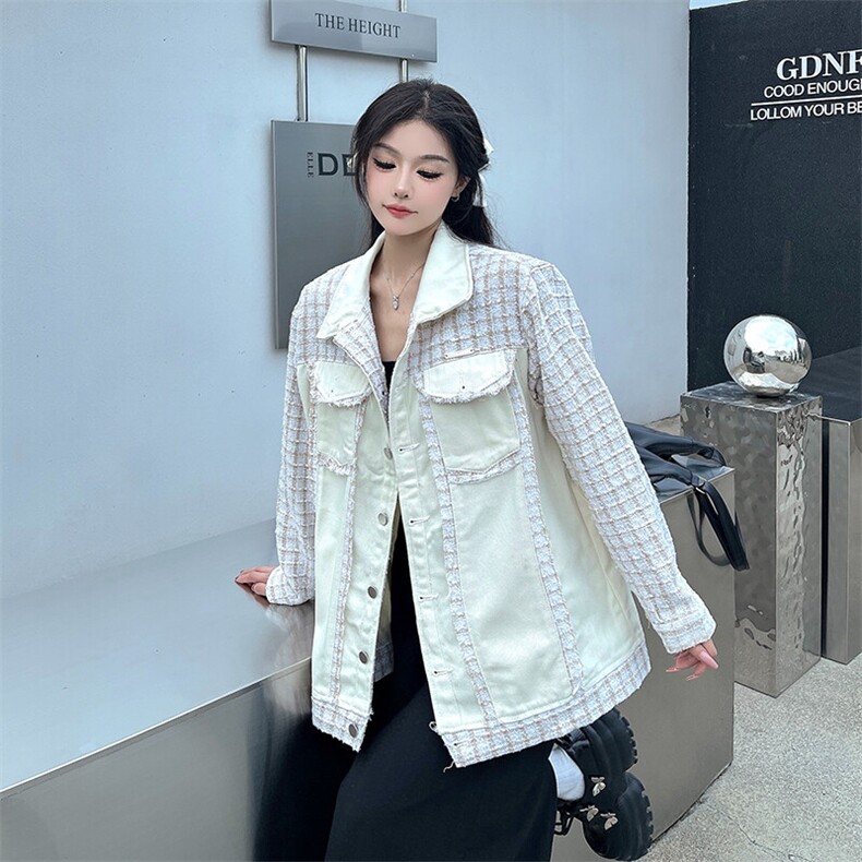新款小香风外套女牛仔拼接设计感小众春秋款高级感夹克NZ028-85,男装工装外套,星座911-3