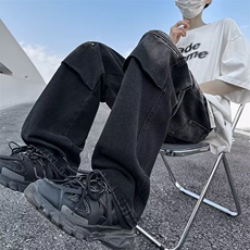 牛仔裤男高街帅气拉链欧美2024秋冬ins宽松百搭休闲裤RK2260-P46，男装牛仔裤，星座412-2