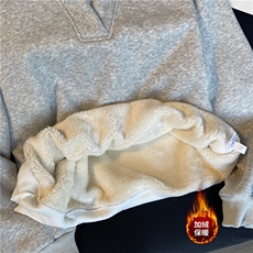 经典拼色假两件连帽加绒卫衣，A061-AW01750JR-特P55-平铺图，男装卫衣，电商A061