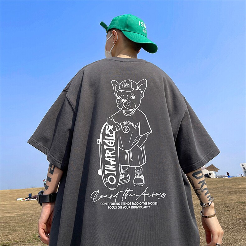 抖音得物二开现货供应220克夏装重磅美式高街宽松短袖t恤MT51图片