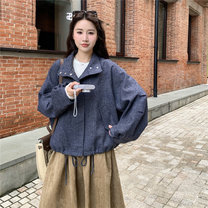 休闲宽松蓝色毛呢外套女秋冬2025新款小个子独特漂亮流行大衣，女装毛呢外套，2C159