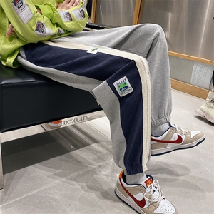 特P35限78  秋季贴标华夫格卫裤男束脚裤子港风拼接运动裤K2208图片