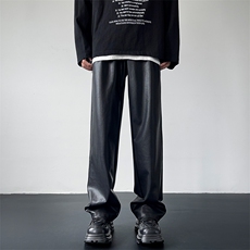 2直筒显瘦黑色PU皮皮裤宽松百搭阔腿裤男女XZ211-1-K2349-P65，男装皮裤，星座211-1