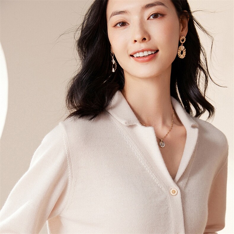 2025春秋新款羊绒衫女100纯山羊绒气质翻领慵懒显瘦针织开衫上衣,女装羊绒衫,绒歆坊
