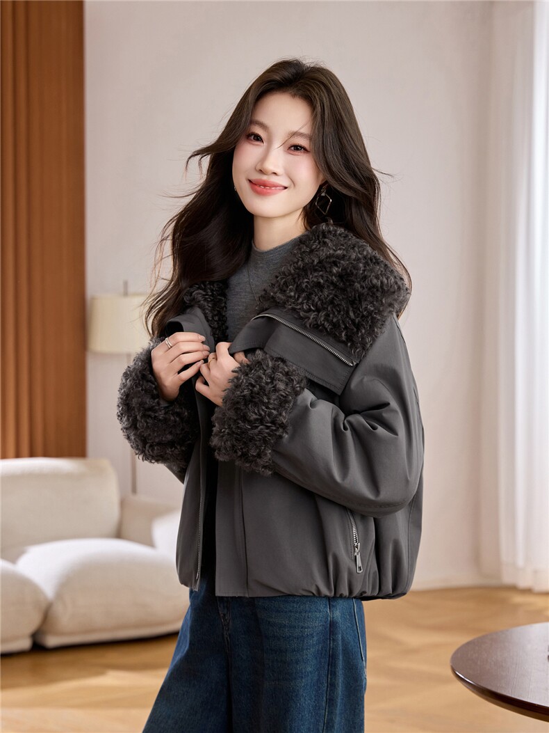 短款宽松加绒加厚外套2025年新款宽松休闲减龄洋气女,女装羊羔毛/颗粒绒,秀美人生