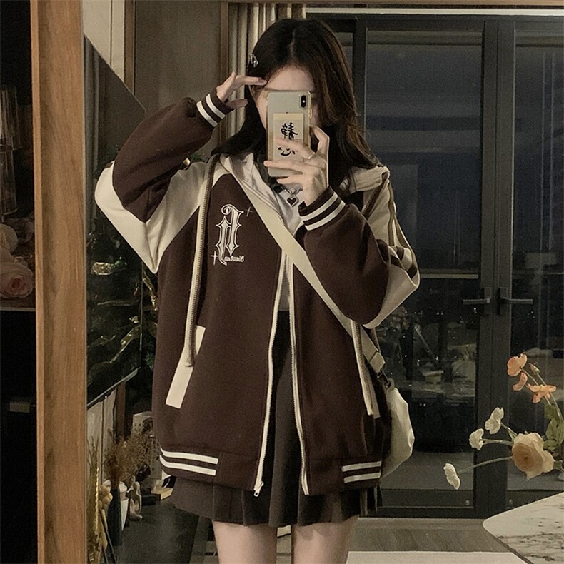 连帽美式复古拼接棒球服女oversize工装外套A306-1-JK001-P98,男装工装外套,电商A306-1