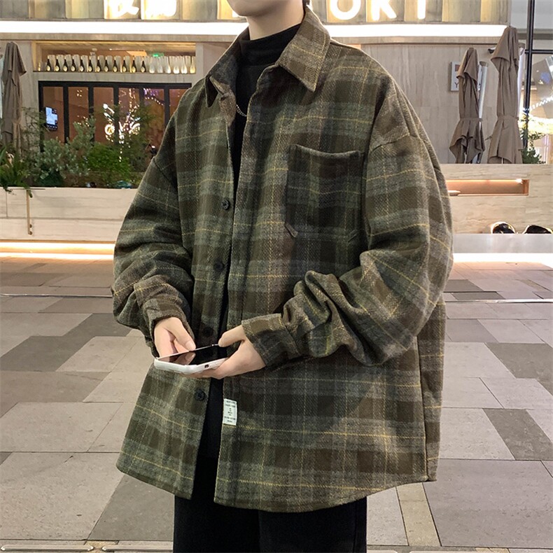 港风春秋新款时尚潮流格子衬衫夹克男上衣百搭XY-2373-P85,男装夹克,星座717
