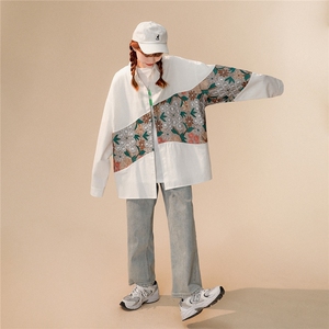 中性风长袖衬衫情侣大码M-5XL中性风刺绣潮长袖衬衫男CS9743P50图片