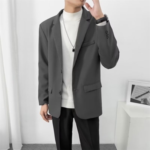 轻熟风免烫小西装男士韩版早秋潮流帅s黑色休闲商务西服外套 Y70图片