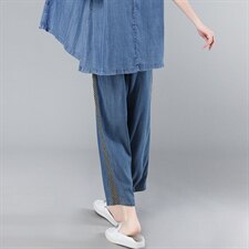 2021夏季新款时尚拼接水洗天丝牛仔裤，女装牛仔裤，叶笙衣