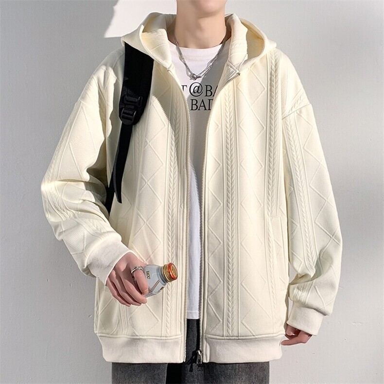 特批P45无差价老钱风时尚提花开衫连帽卫衣男麦穗纹美式外套W5037，女装短外套，电商A001