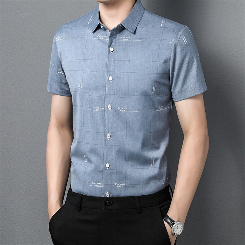 Z22023夏季青年2022男式薄款短袖衬衣修身休闲免烫透气衬衫P55，男装衬衫，电商B360