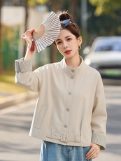 现货宽松拼色格子立领短外套女，女装短外套，韩蔻秀