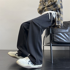 美式纯色华棉宽松直筒阔腿脚口抽绳休闲裤CK67*P45控78，男装休闲裤，星座511-1
