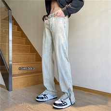 高街复古水洗微喇小众裤脚拉链设计牛仔裤B315-K23204-P55控68，男装牛仔裤，电商B315